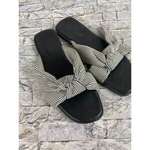 Lynx Women's Size 9 Striped Knotted Fabric Slip On Open Toe Flats Sandals